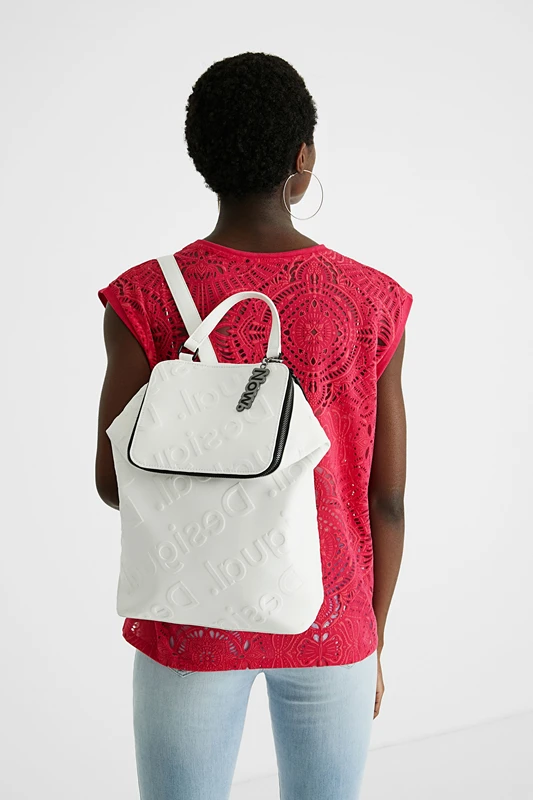 

2022 spain Desigual Spring New Women's Fashion Embossed White Backpack
