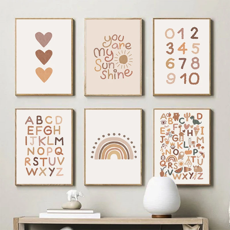 

ABC Poster Sunshine Canvas Painting Rainbow Print Nursery Wall Art Prints Boho Wall Pictures For Kids Room Posters Decoration