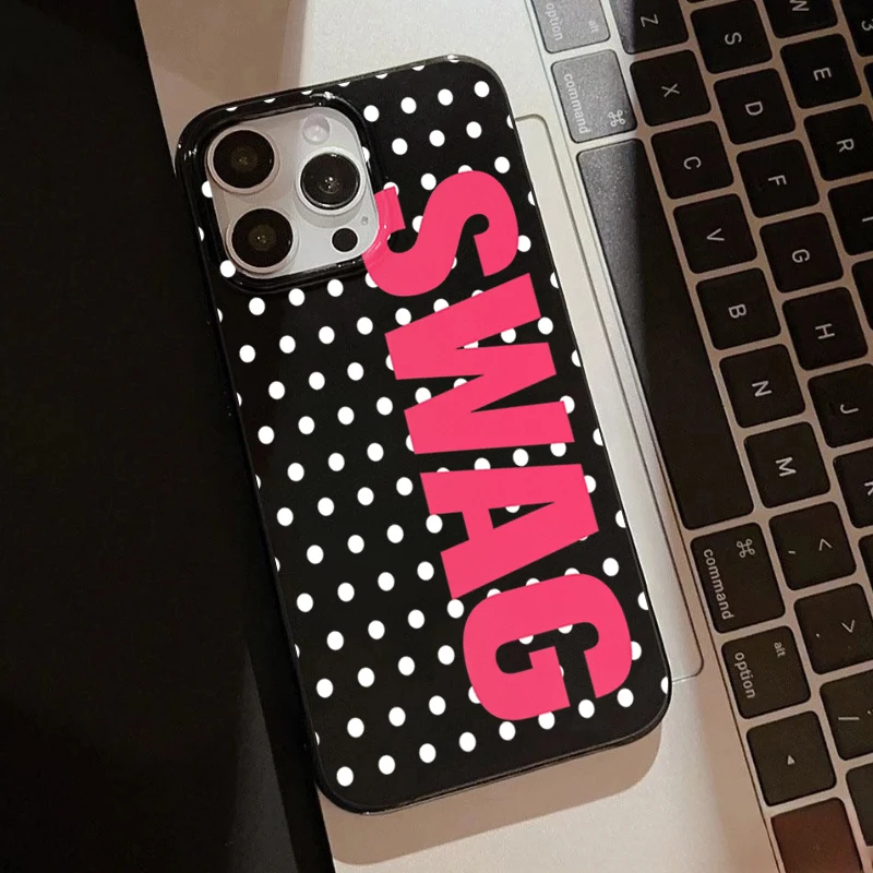 Чехол для телефона с узором в горошек и надписью SWAG для iPhone 17 16 15 14 13 12 11 Pro Max Air 16e XR X XS 7 8 Plus, мягкий чехол (art.: 3920dad4810df) - 3920dad4810df