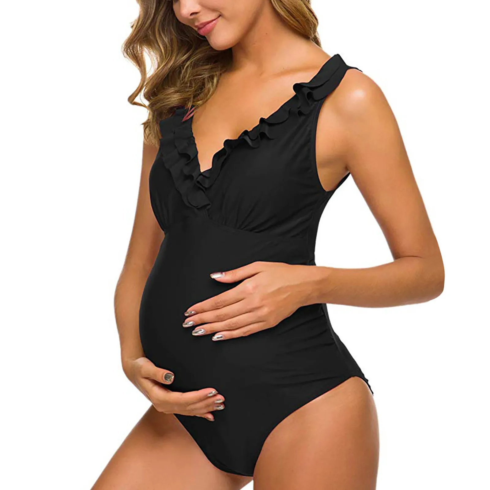 

Maternity Swimwear One Piece Halter V Neck Pregnancy Monokini Swimsuits Pregnant Woman Bikini Bathing Suit Tankinis Beachwear