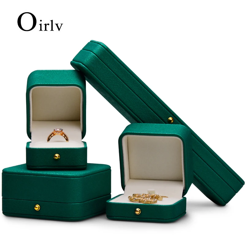 Oirlv Jewelry Box With Decorative Buttons Rounded Corners Pearlescent Blue Green Ring Box Wedding With Tassel Jewelry Boxes Gift