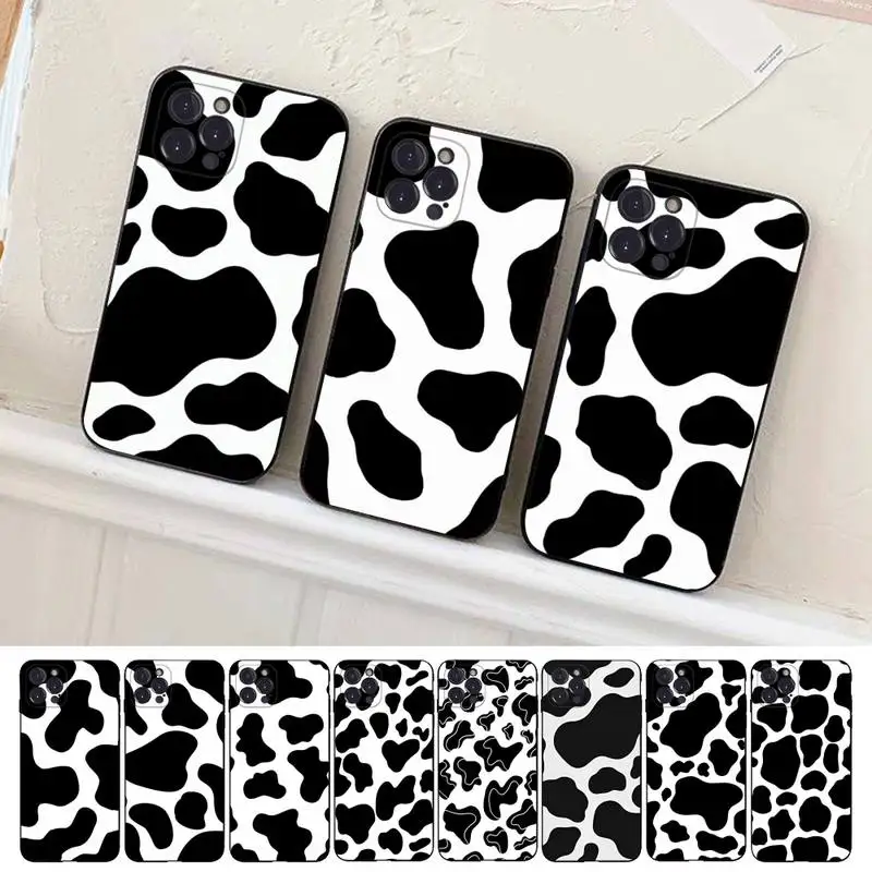 

White Black Cow Symbol Print Pattern Phone Case For iPhone 14 11 12 13 Mini Pro XS Max Cover 6 7 8 Plus X XR SE 2020 Funda Shell