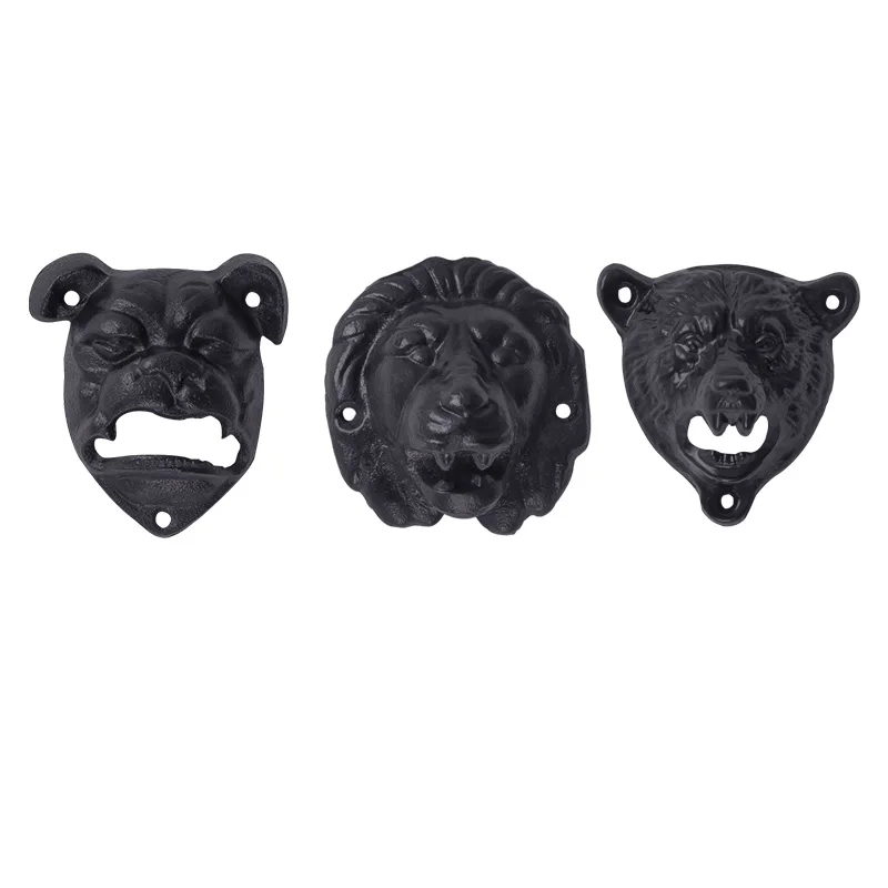 20Pcs Wall Mounted Beer Bottle Opener Vintage Funny Dog Grizzly Bear Lion Head Shaped Cast Iron Metal Kitchen Bar Barware Tools