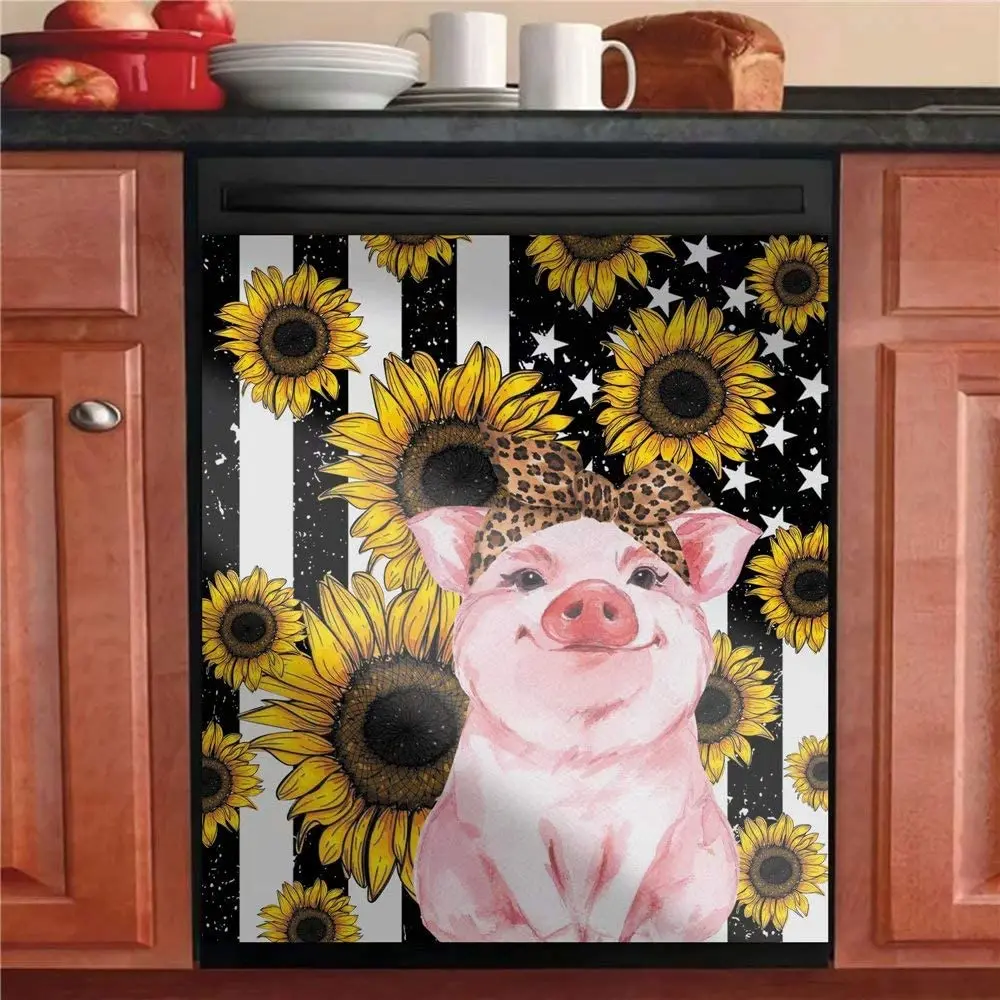 

Sunflower Sunshine Dishwasher Cover Magnet Pig Kitchen Decor Pet Dishwasher Door Cover Sheet Magnetic Decorative Wallpaper for W