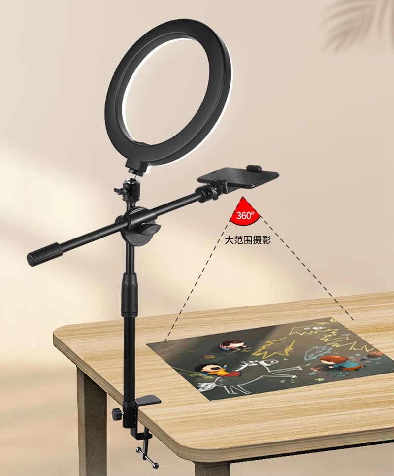 Overhead Tripod for Mobile Phone Smartphone Desktop Cellphone Video Shooting Stand with Ring Light for Table Photography images - 6