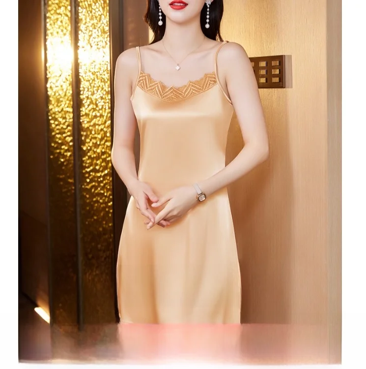 Anti-Penetration Sling Underdress Ice Silk Seamless Inner wear Anti-exposure Base Skirt Vest Dress White Nightdress |