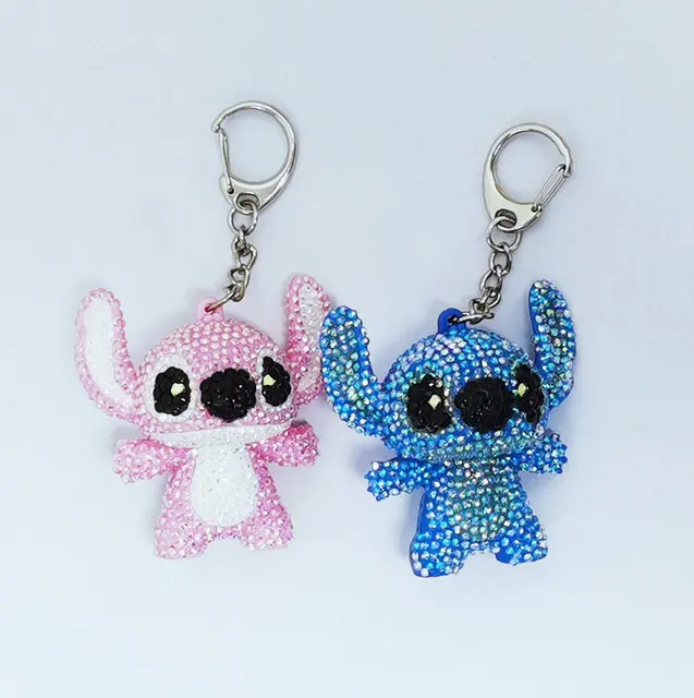 DIY Diamond Painting  Keychain Disney Stitch Keychain Cartoon Keyring Couple Bag Pendant Anime Figure Key Ring Children Gift 1