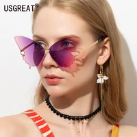 2022 butterfly rimless sunglasses women ocean lens sun glasses oversize fashion metal shades sunglasses uv400 glasses oculos