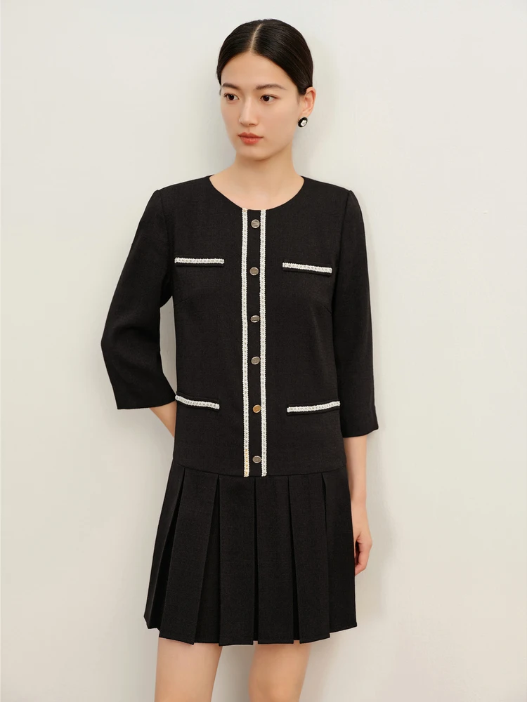 Qizi Anna Kou темпераментное французское платье изящное с круглым вырезом элегантное