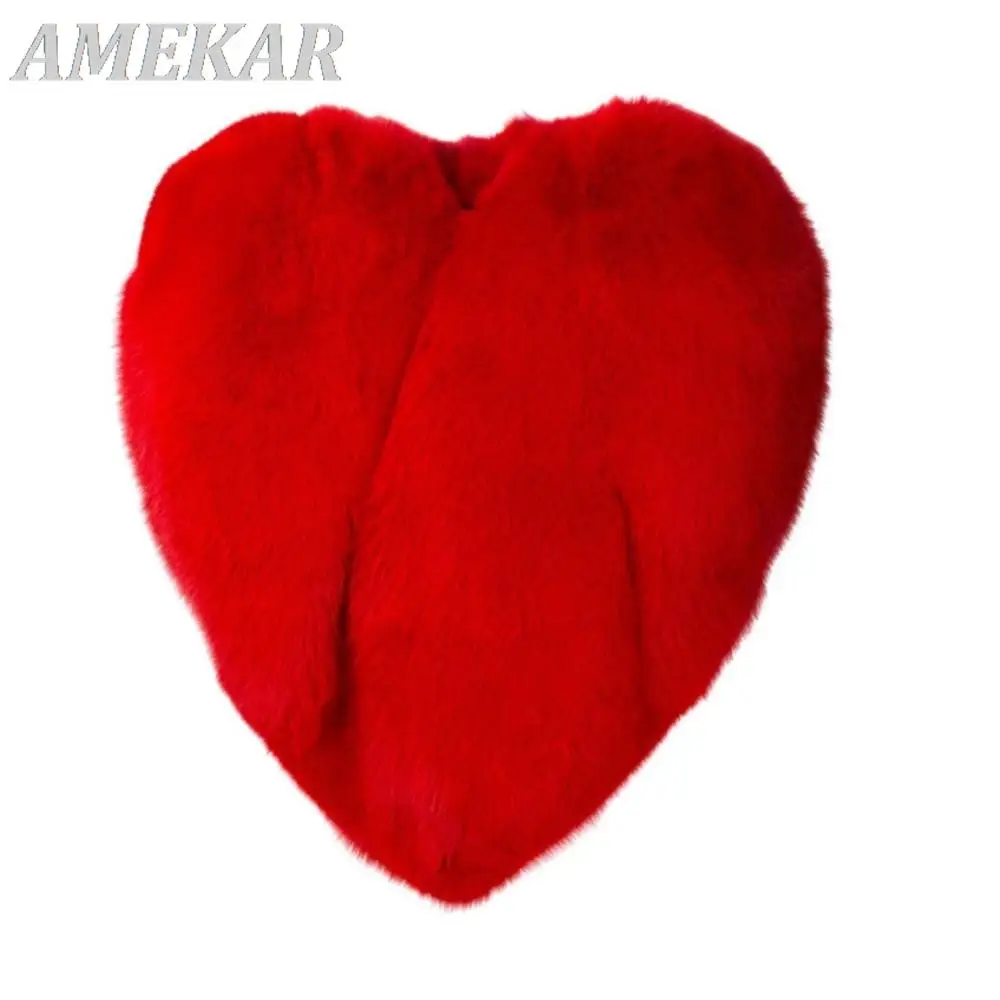 Women's New Winter Red Heart Pattern Real Fur Coat Personality Designer O Collar Sleeveless Exaggerated Ladies Coat Fashion Tide