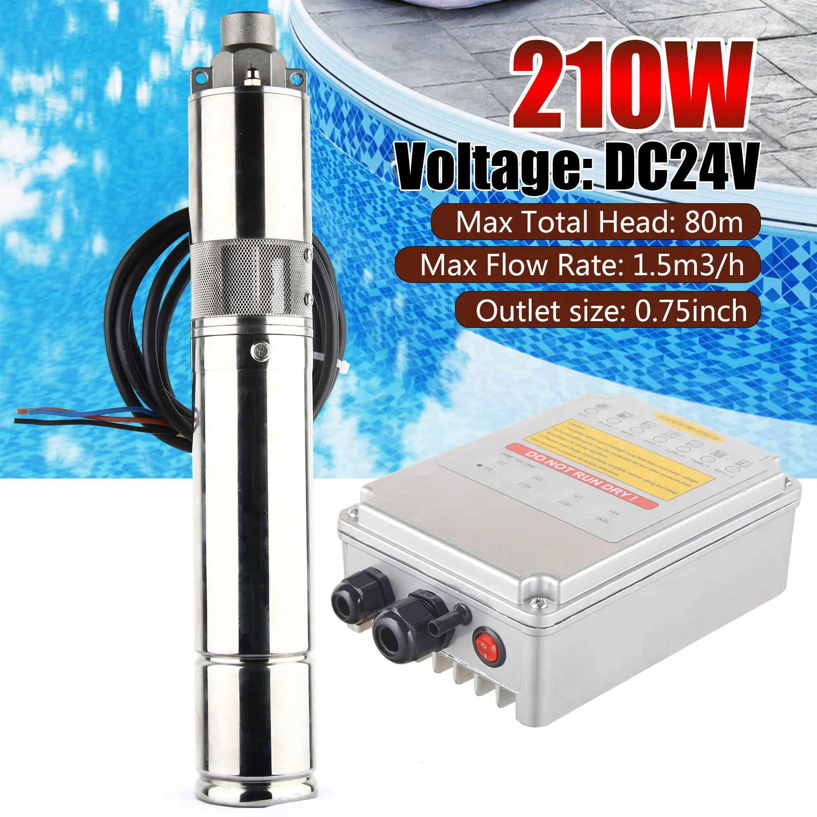 

3" DC 24V Screw Solar Water Pump Deep Well Submersible Bore Pump with MPPT Controller Kit 210W
