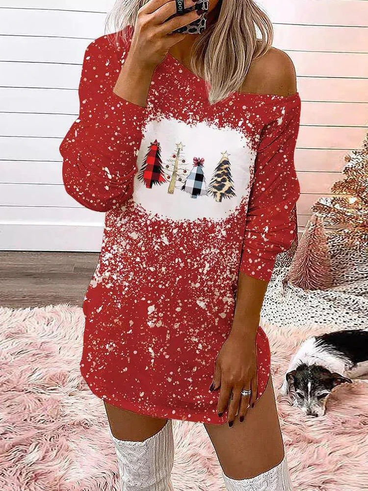 

Зимнее платье с рождественским принтом 2022, женское повседневное свободное мини-платье с длинным рукавом, модное красное женское платье, жен...