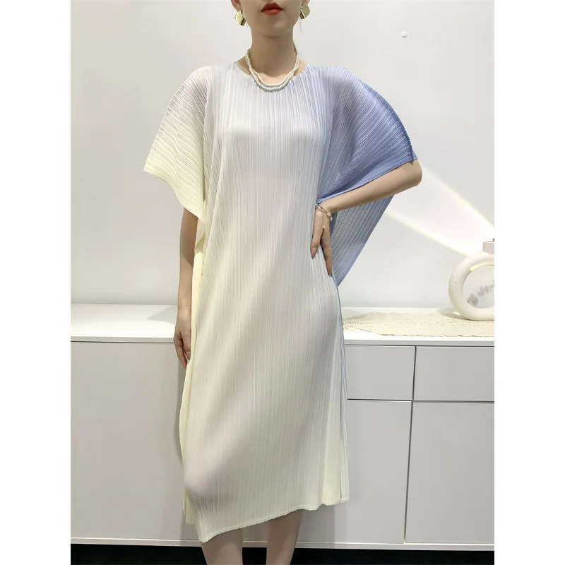 

Miyake Dresses Women Gradient Digital Print 2023 Summer Loose Large Size Pleated Skirt In The Long Paragraph Plus Size Clothing