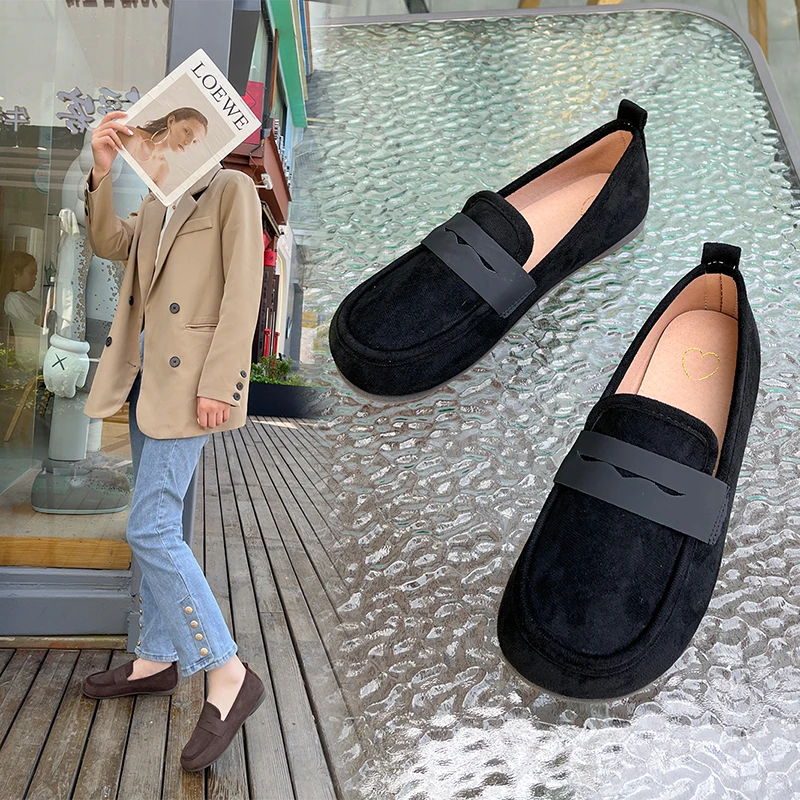 

Faux Suede Casual Loafers Single Shoes Women 2023 Summer Autumn Fashion Slip on Shoes Girls Moccasin Mules Office Ladies Flats