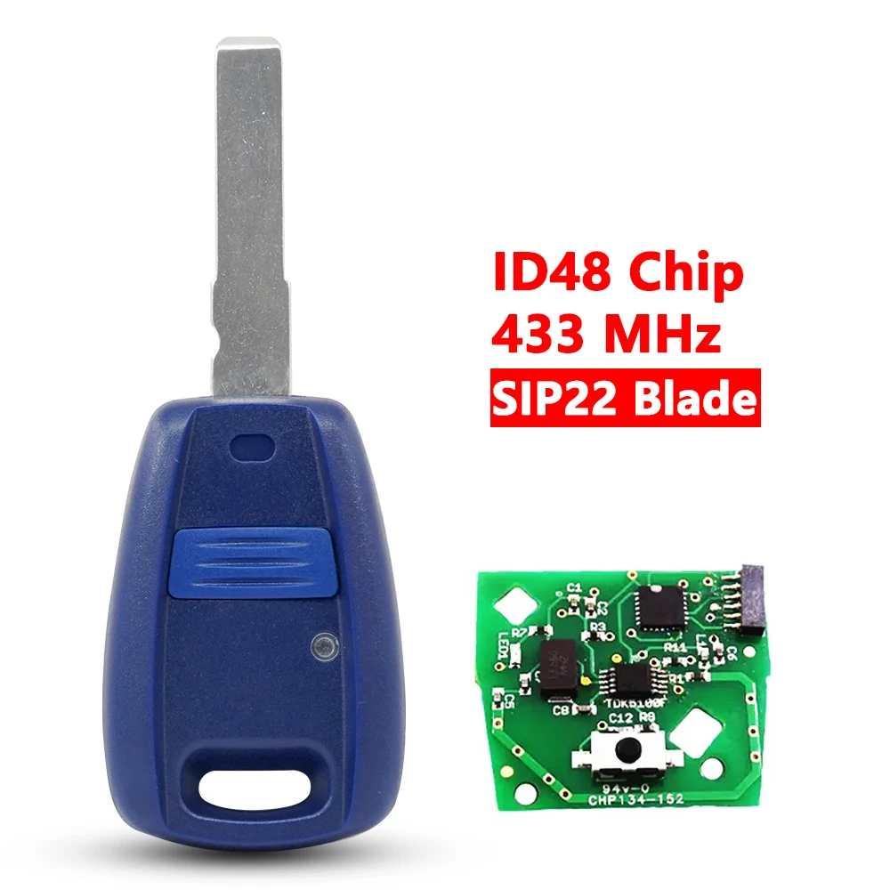 

XNRKEY дистанционный ключ для Fiat Punto Doblo Bravo синий/черный ID48 чип 433 МГц Fob 1 Кнопка SIP22/GT15R лезвие