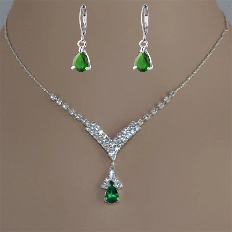 

Fashion Turquoise Red Color 2-piece Jewelry Set Water Drop Diamond Women's Necklace Inlaid with Zircon Women's Accessories