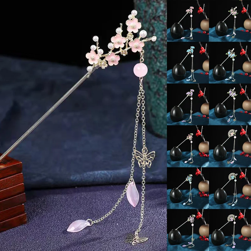 

Party Headwear Hair Chopsticks Hairpin Flower Rhinestone Headpiece Metal Tassels Hair Stick Fashion Wedding