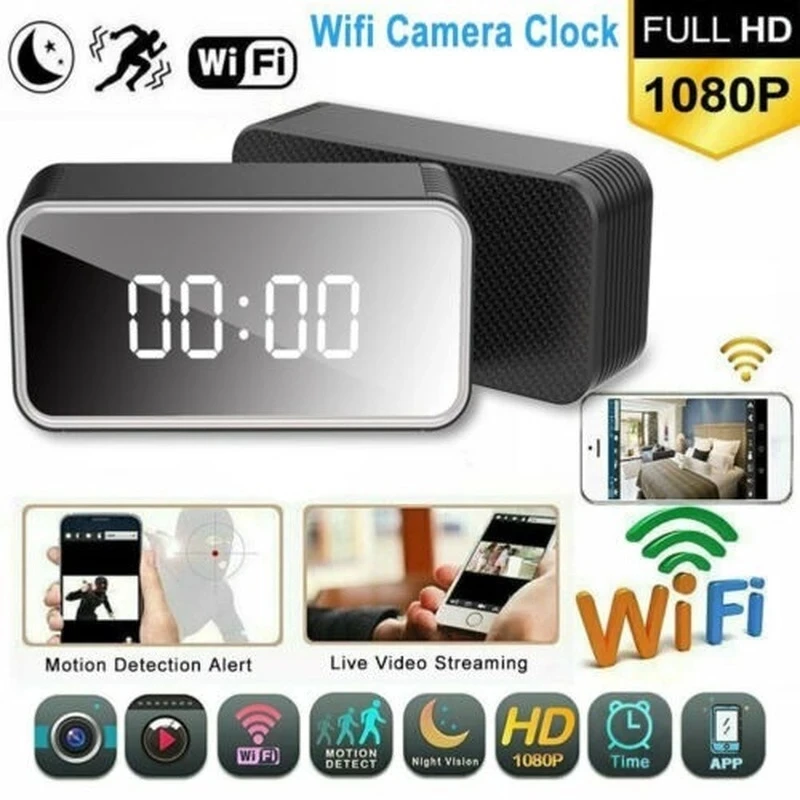 

H13 WiFi Clock Camera 1080P Support Max 128GB Memory Card Micra Cam 6M Detect Distance AVI Video Home Security Monitor Camcorder