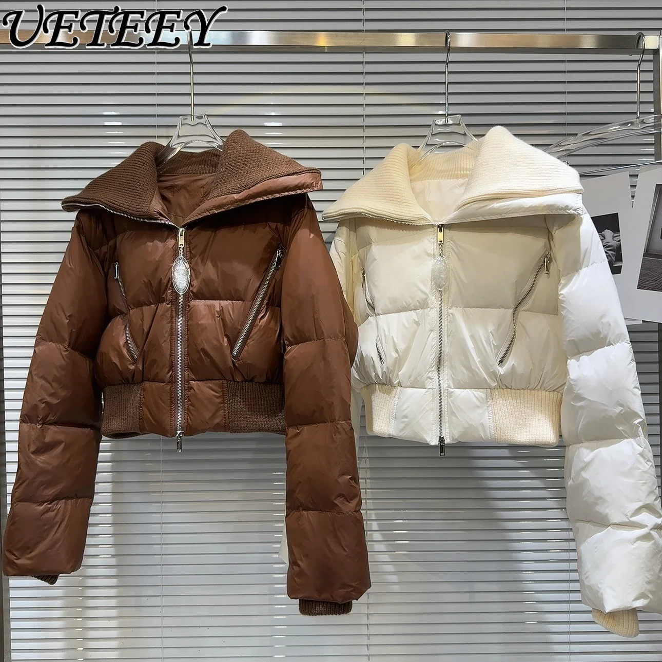 Женский пуховик с отложным воротником