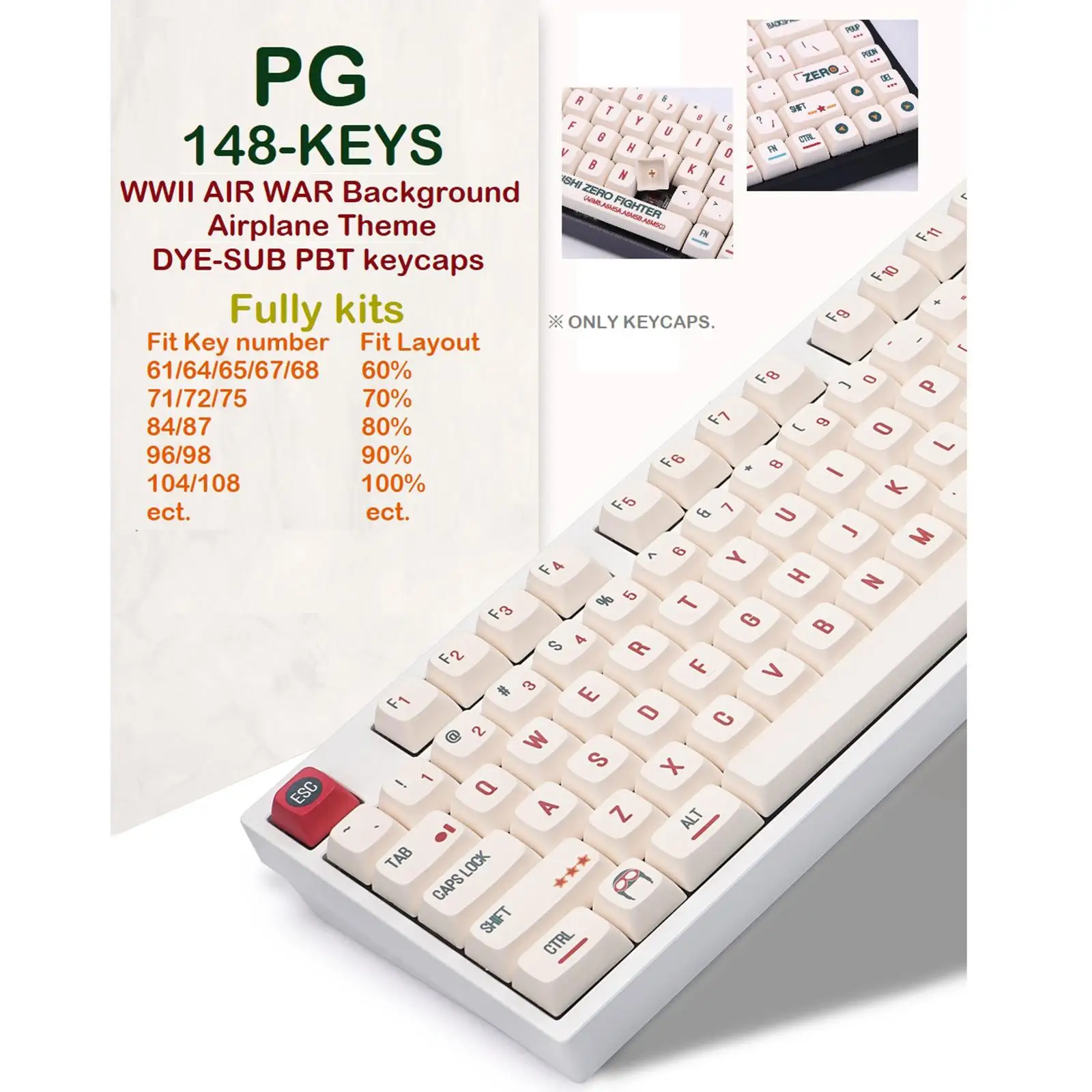 

148 Keys Gaming Mechanical Switch Keyboard Keycaps Set Kit Thick PBT Keycaps Keyset for Laptop Desktop Computer Airplane Theme