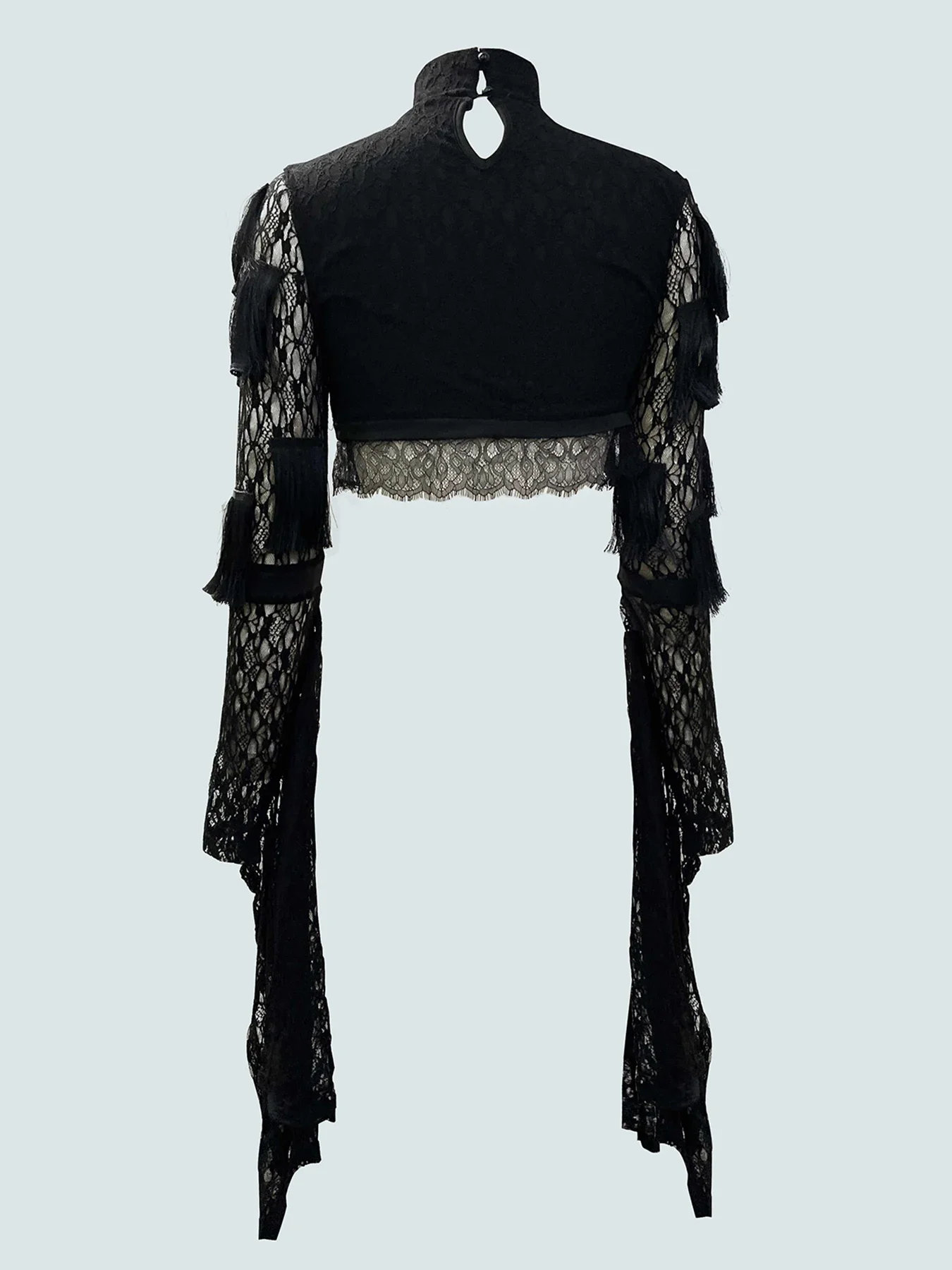 Модные женские готические топы рубашки темные кружевные рукава-трубы Harajuku