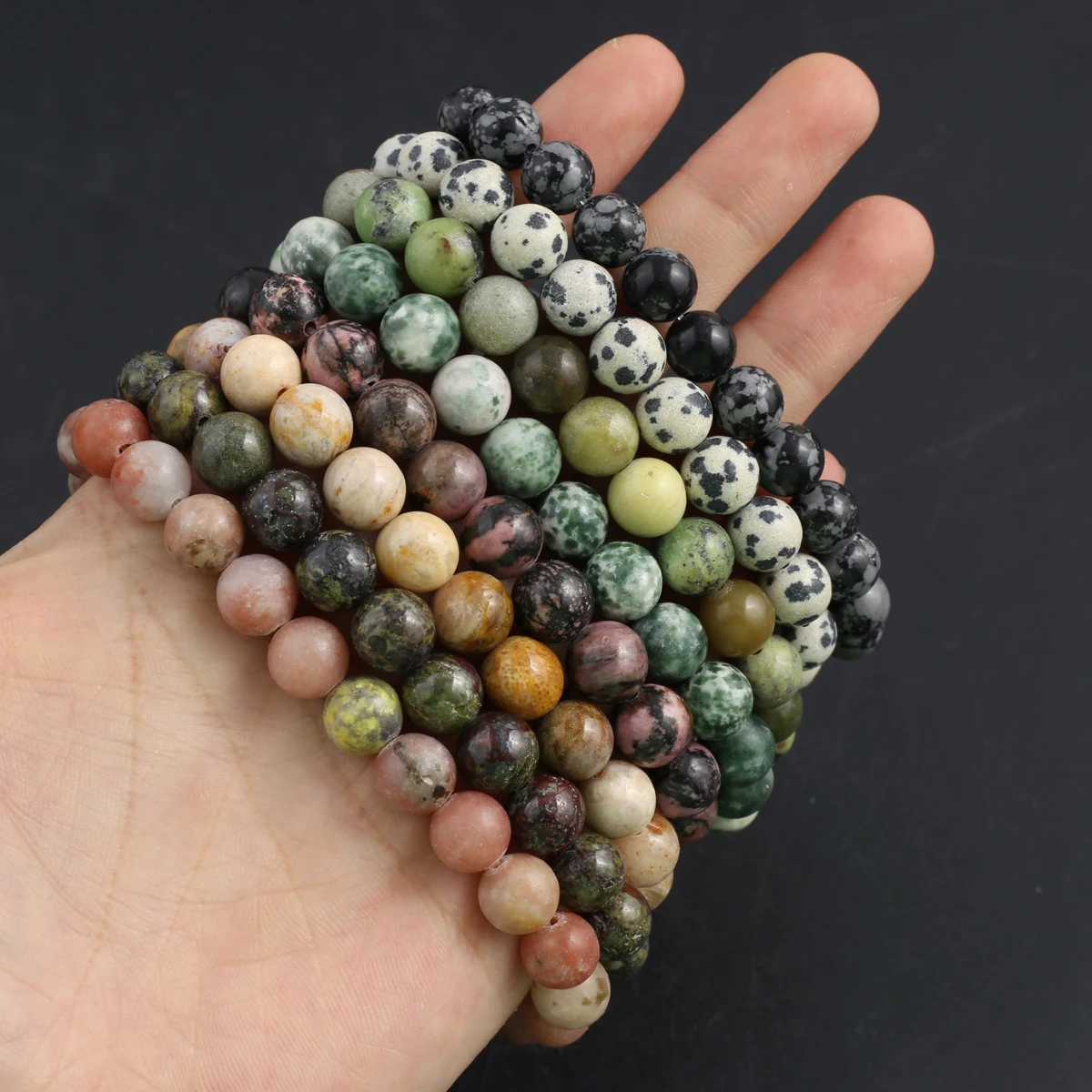 

7PCS Wholesale Random Natural Stone Bamboo Leaf Agate Epidote Snowflow Stone Beads 8x8mm Bracelet Charm Jewelry Accessories Gift