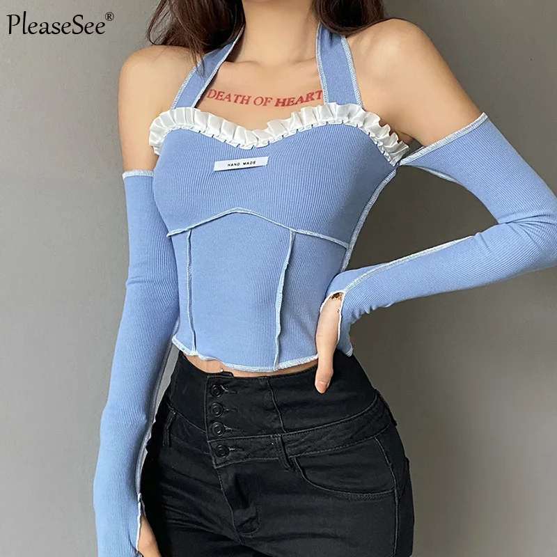 

Oversleeve England Style Halter Crop Top Woman Fashion Casual Girls Street Wear Cute T-shirt Female Dropshipping Cheap Wholesale