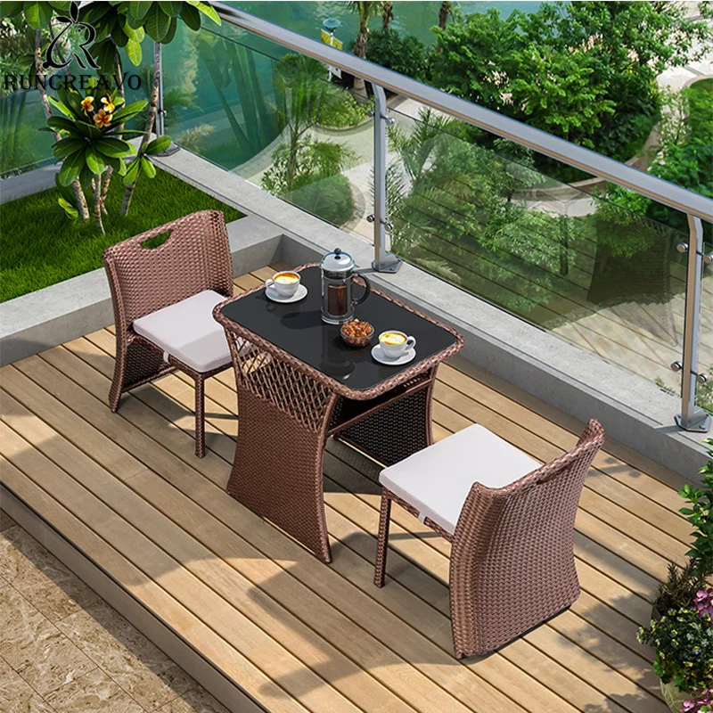 

Rattan Chair Balcony Outdoor Garden Furniture Suit Pastoral Style Leisure Tables Chairs Three-piece Creative Rattan Furniture