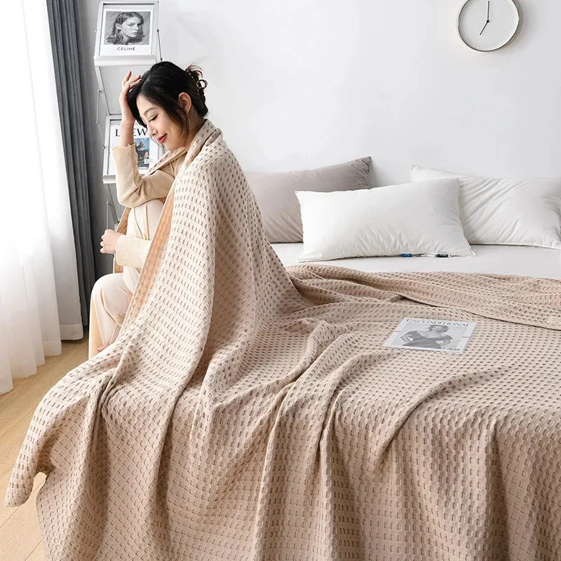 

Waffle Plaid Cotton Toweled Summer Quilt Blanket Throw Solid Air Condition Home Sofa Bed Cover Knitted Car Nap Blanket for Beds