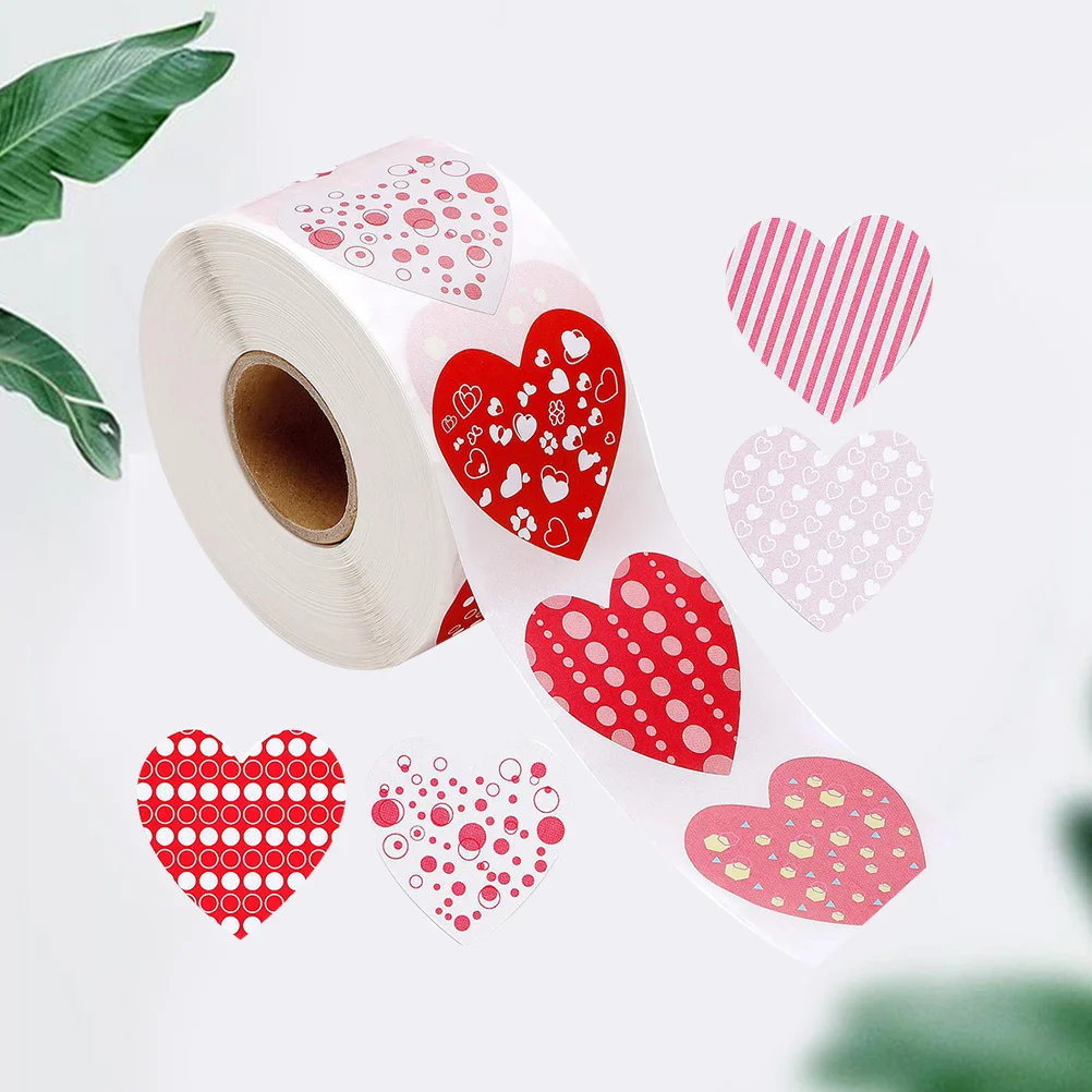 

500/ 1 Roll Heart Shaped Stickers Labels Self- Adhesive Decorative Stickers for Valentines Day and