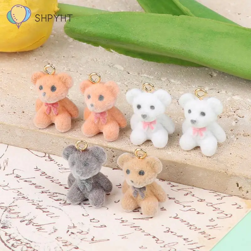 

Cartoon Flocking Bear Charms DIY Keychain Necklaces Bracelets Earring Pendant Keyring Jewelry Making Accessories