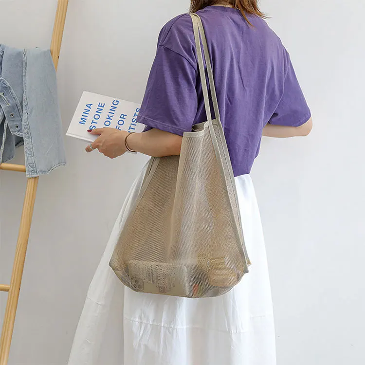 

New Summer INS Wind Transparent Mesh Shoulder bag women lightweight all-match large capacity shopping bag Beach bags 2022