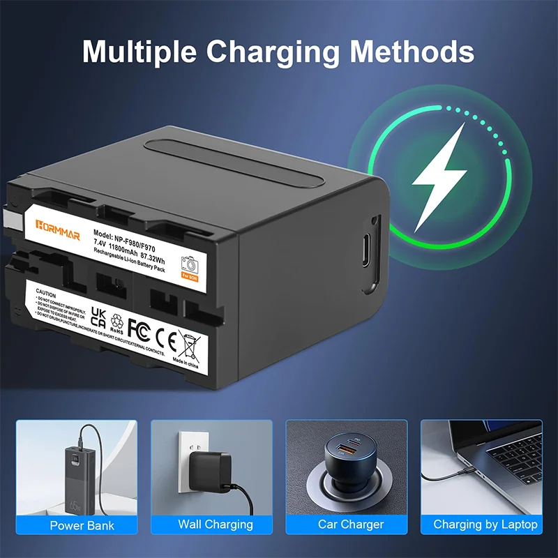 Фото Аккумулятор Li-ion NP-F980 емкостью 11800 мАч с USB-выходом для зарядки, совместимый с камерами Sony NP-F970, F960, F950, F550, F530, F330 №5