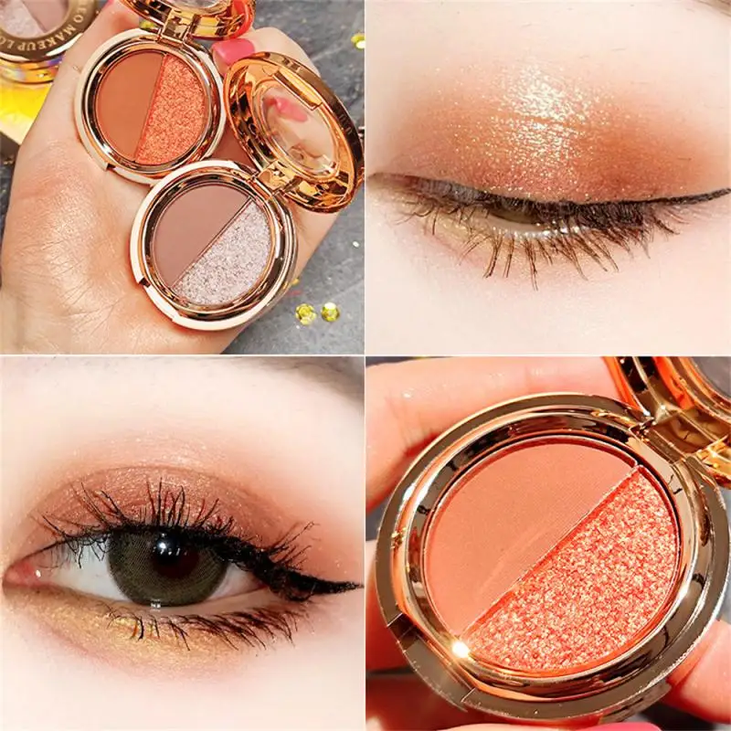 

2 Colors Eye Shadow Palette Matte Pearlescent Glitter Pumpkin Color Eye Shadow Makeup Waterproof Easy To Color Eye Cosmetic
