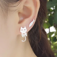 cute cat and fish stud earrings for women asymmetric design unusual earrings girls gift female fashion jewelry wholesale