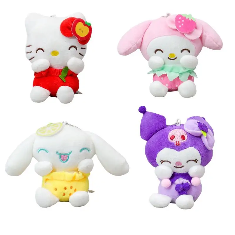 

4Pcs Kawaii Sanriod Anime Fruit Series Lemon Cinnamonroll Blueberry Kuromi Mymelody Hello Kittyd Plush Doll Bag Pendant Keychain
