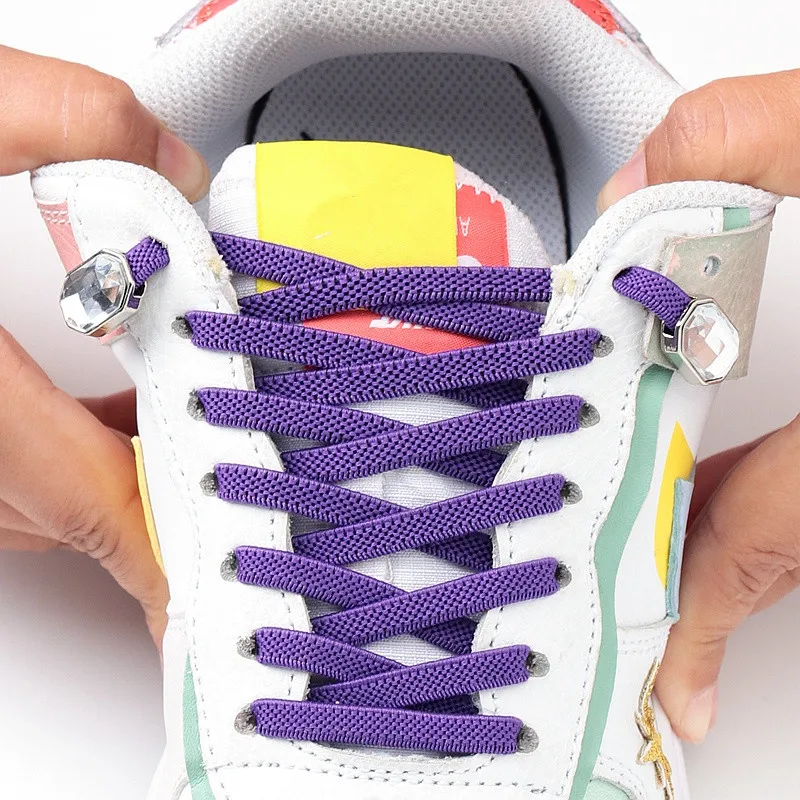 

1Pair No Tie Shoelaces Elastic Laces Sneakers Lace Without Binding Lazy Kids Adult Quick Lace Diamond Metal Shoe Buckle Lock