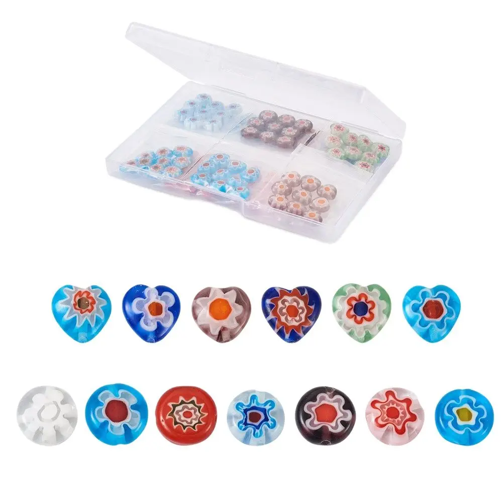 

120pcs/Box Handmade Millefiori Heart Flat Round Lampwork Beads Strands For DIY Jewelry Making Necklace Accessories 10x10x4mm