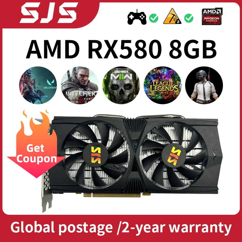 

Игровая видеокарта SJS RX 580 8G 256Bit 2048SP GDDR5 AMD GPU, видеокарты для геймеров Radeon RX580 8 Гб PCI-E 3,0 × 16