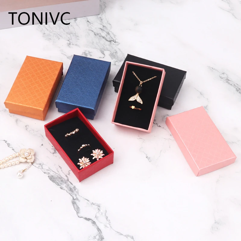 TONVIC 12 Pcs/Set Cardboard Jewelry Gift Box Necklace Earring Ring Paper Box Party Packaging with Sponge Inside