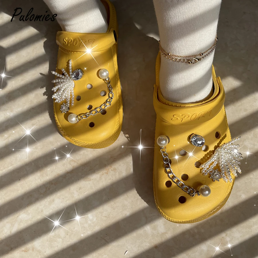 

Exclusive Customization Women Clog Shoes And Charms Chain Jewelry Garden Shoes Girl Sandals Antiskid Flip Flops Female Slippers