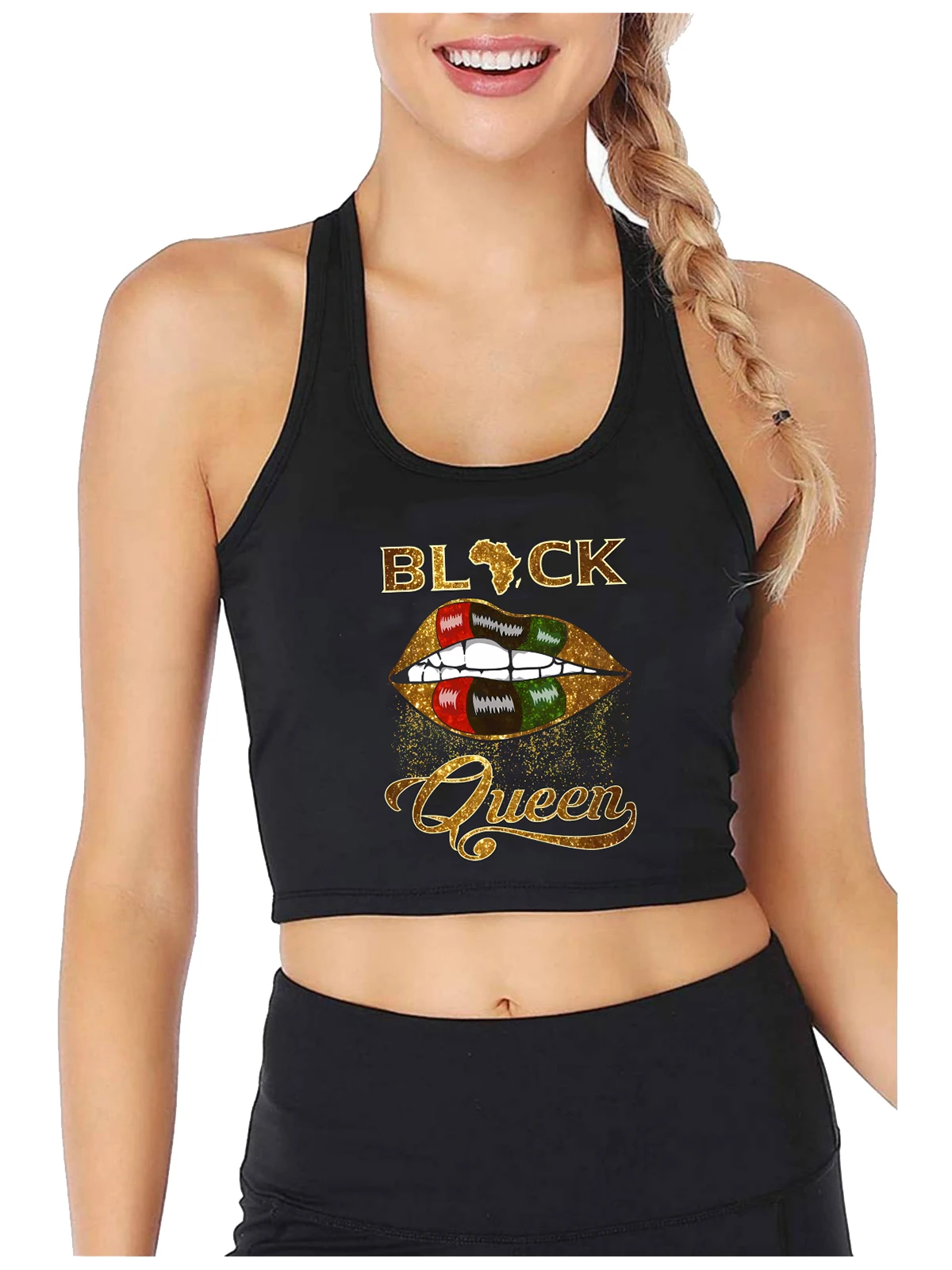 

Black Queen Lips Africa Green Red Design Sexy Slim Fit Crop Top Girl's Street Fashion Tank Tops Negro Cotton Sports Camisole