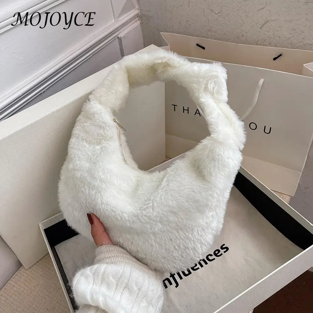 

Fashion Women Pure Color Plush Small Shoulder Bags Fluffy Underarm Handbags Plush luxury designer Elegant Female Handbag Bag