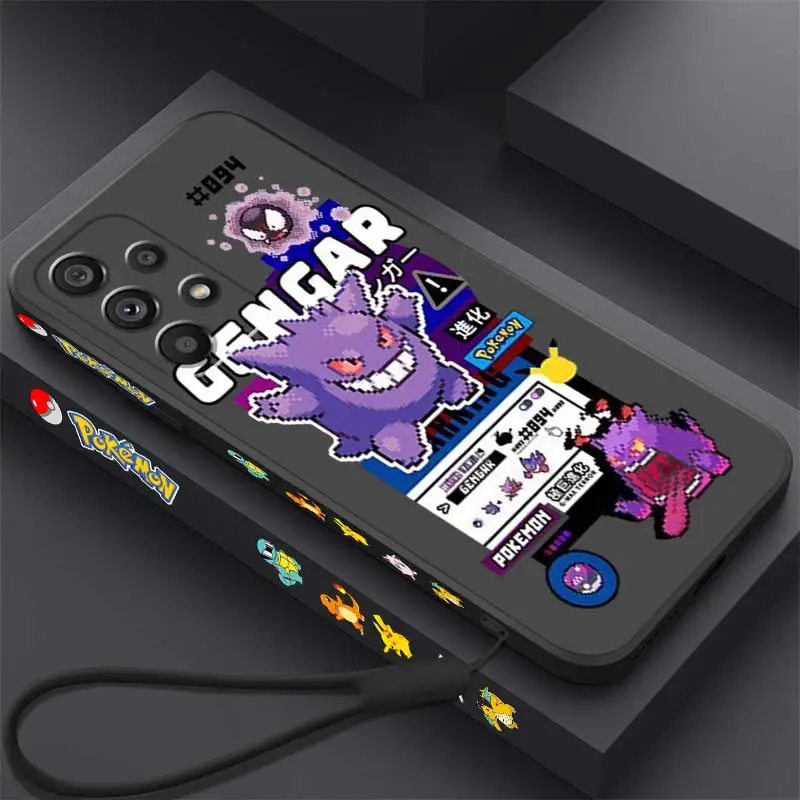 

Anime Pokemon Gengar Garchomp Phone Case For Samsung Note 20 10 A54 A31 A14 A03 A22 A34 A04 A24 Ultra Plus 5G Liquid Left Rope