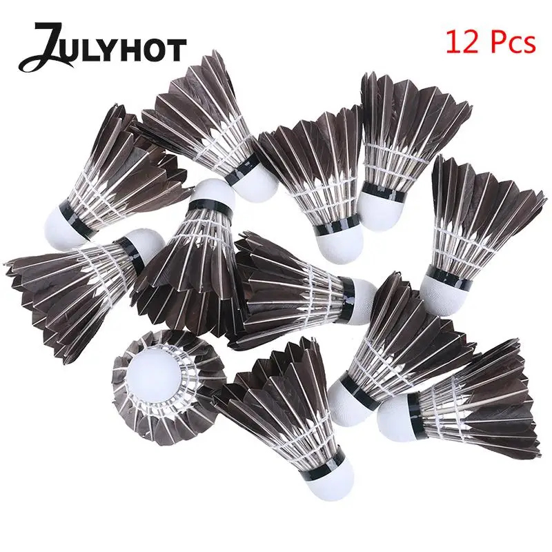 

12 Pcs Set Training Goose Feather Shuttlecocks Durable Badminton Black Balls
