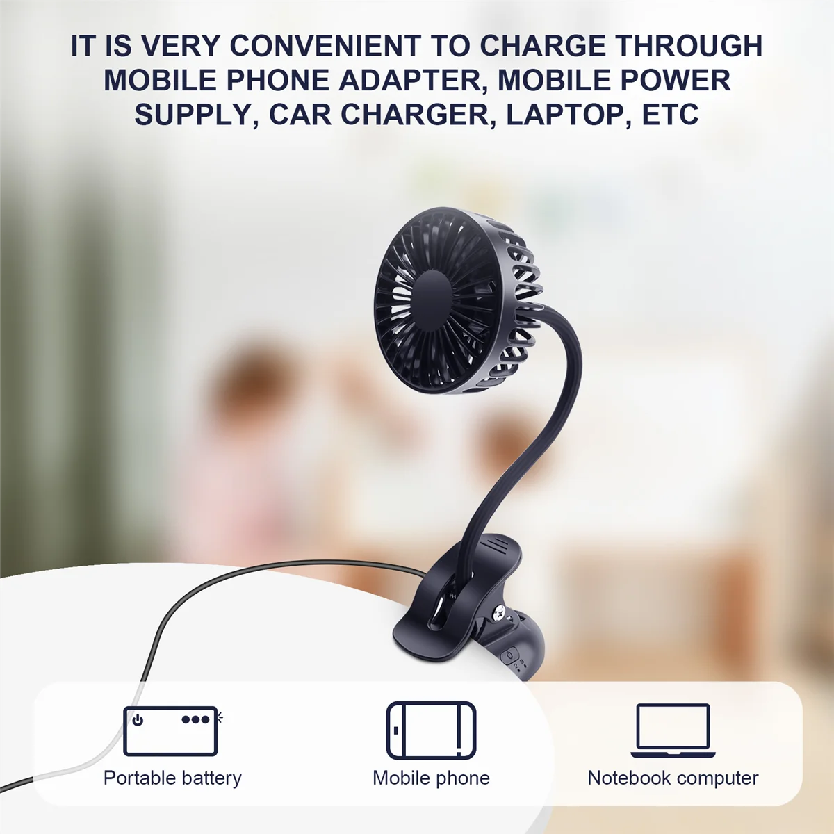 Портативный мини-вентилятор для коляски с зажимом 3 скорости настройки гибкий