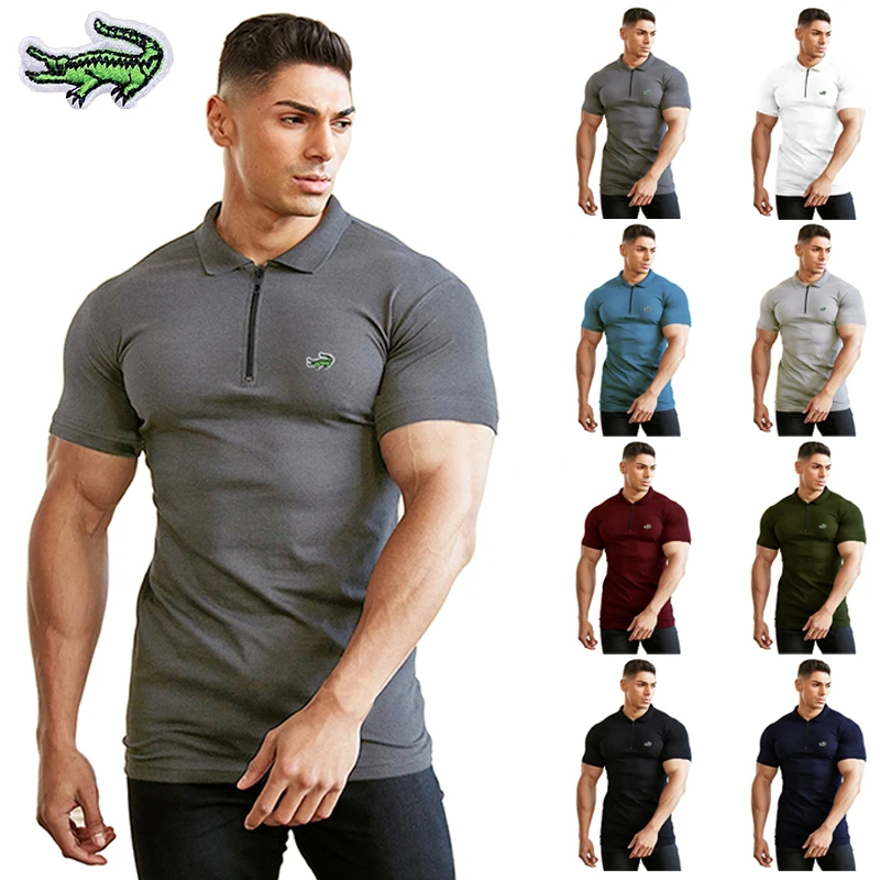 

High Quality Men's Muscle Sports T-shirt Fashion Summer Polo Shirt Short Sleeve Lapel Fitness Fit Casual T-shirt for Men