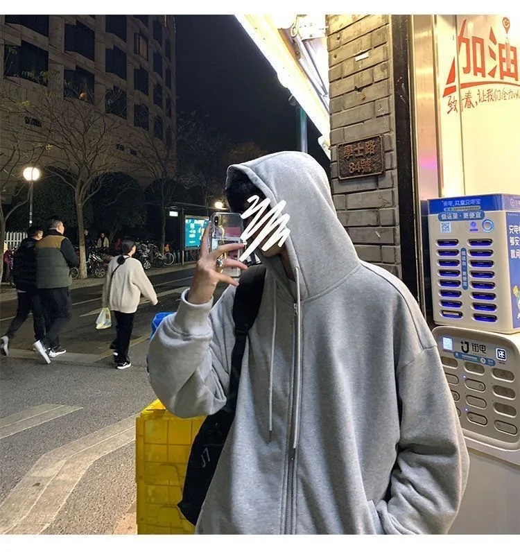 Толстовка мужская с капюшоном брендовый свободный однотонный кардиган на молнии