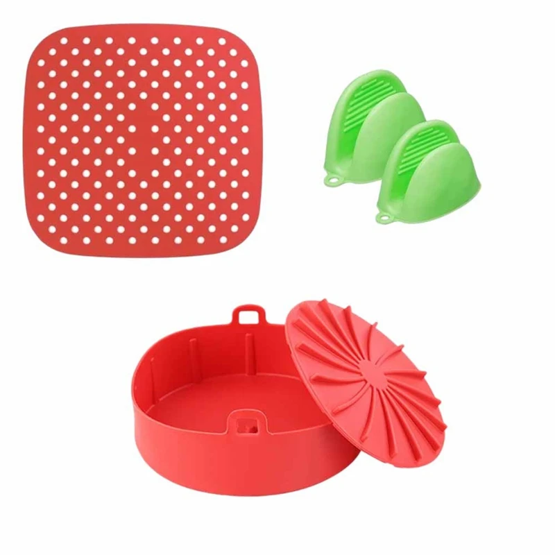 

Air Fryer Silicone Pot Accessories Set Air Fryer Liners Silicone Air Fryer Basket Mat With Mini Silicone Oven Mitts