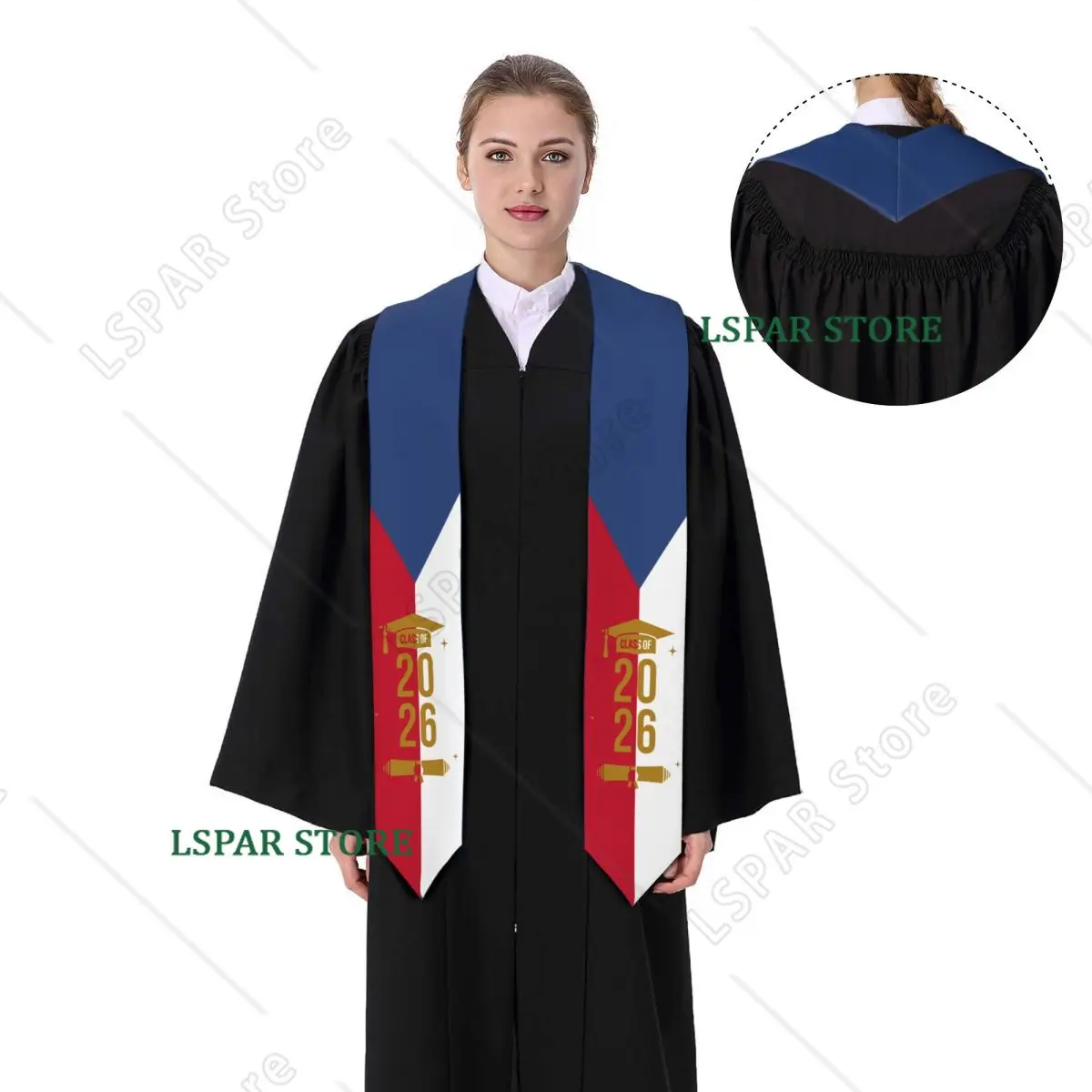 Фото Выпускная лента-шарф с флагом Чехии для выпускников 2026 года, для иностранных студентов, 183 см в длину №4